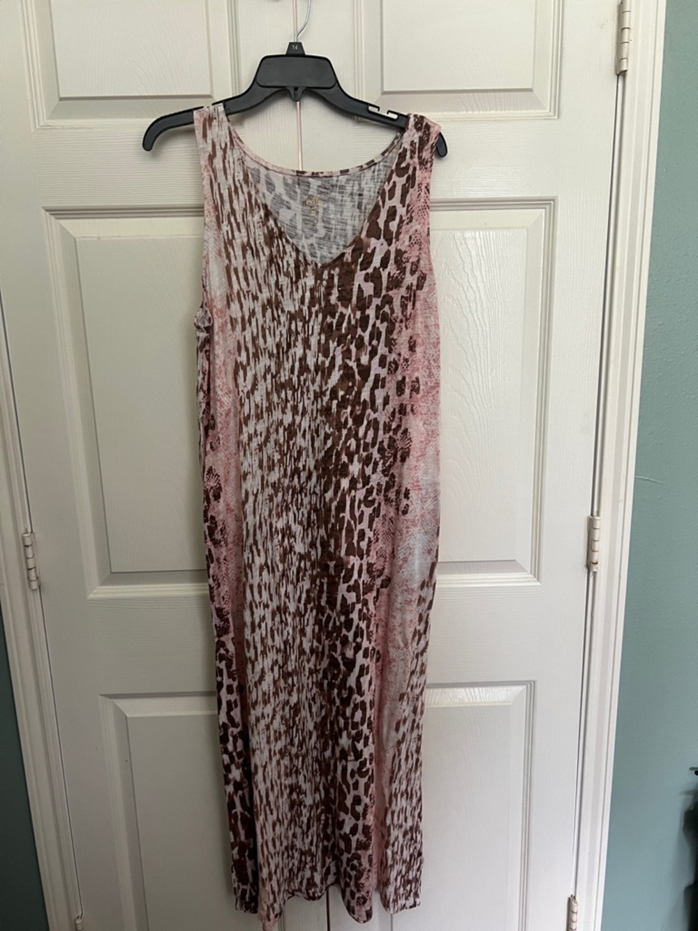 Belle by Kim Gravel Pink and Brown Animal-Print Sleeveless Maxi size Large NWOT